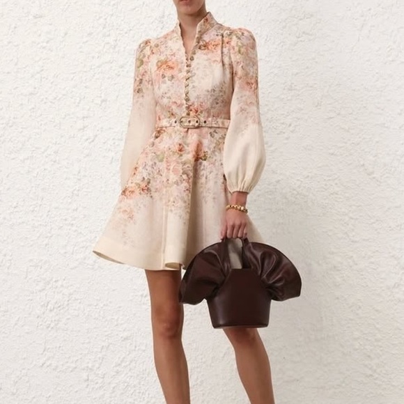 NWT Zimmermann Illustration Buttoned Mini Dress in Cream Rococo Floral Size 0 - Picture 15 of 15